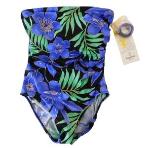 NEW Longitude Swimsuit Blue Floral Tropical Print Convertible Strap Strapless 14
